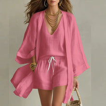Zweiteiler Set Damen | Kimono & Shorts im Sommer-Look in Rosa