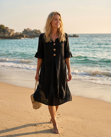 Marketa – Midi Kleid Aus Leinen in Schwarz