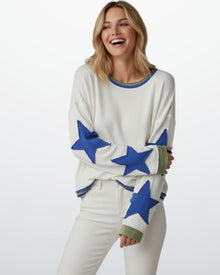 Buntes Langarm-Sweatshirt für Damen mit Applikationen in Blau
