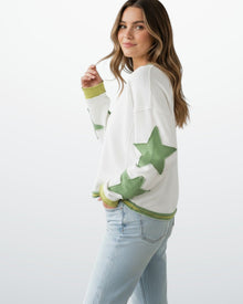 Buntes Langarm-Sweatshirt für Damen mit Applikationen in Grün