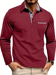 Herren Langarm-Poloshirt mit Knopfleiste in Bordeaux