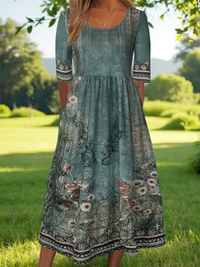 Jeeni – Kurzärmeliges Kleid Mit Blumenmuster in Grün