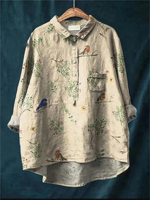 Amita | Vintage-Bluse mit Blumenmuster in Vögel