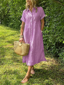 Damen Bequeme Gestreiftes Midi Blusenkleid in Rosa