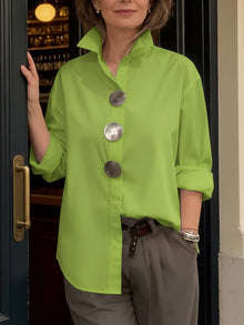 Shalani - Elegante Bluse Aus Leinen Und Baumwolle Mit Metallknöpfen in Grün