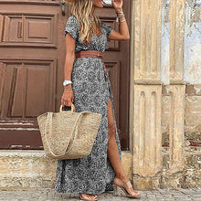 Agnes™ - V-Ausschnitt Boho Maxikleid in Grau