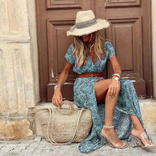 Agnes™ - V-Ausschnitt Boho Maxikleid in Grün