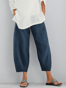 Marie – Lässige, lockere 3/4-Hose aus Leinen für Damen in Marineblau