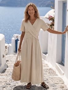 Alvara™ - Wickel-Midikleid mit V-Ausschnitt in Beige