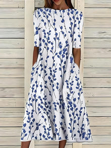 Matilda | Elegantes Floral-Midikleid in Blau