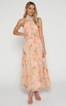 Antonella | Elegantes Halterneck-Maxikleid in Pfirsich
