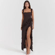 Maren – Elegantes Maxikleid mit Rüschen für Damen in Braun
