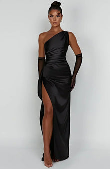 Lisa – Elegantes Ein-Schulter-Kleid aus Satin für Damen in Schwarz