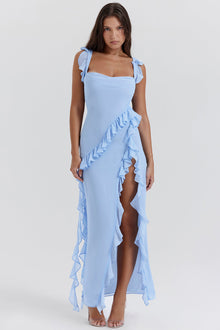 Maren – Elegantes Maxikleid mit Rüschen für Damen in Blau