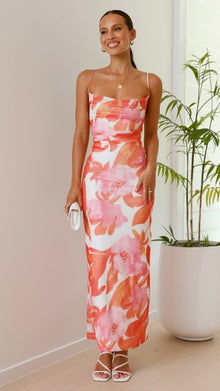 Ashley | Geblümtes Maxikleid in ORANGE