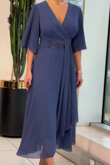 Ezina – Elegantes Langes Tuch kleid in Blau
