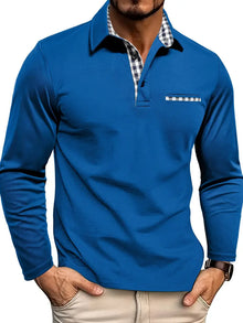 Herren Langarm-Poloshirt mit Knopfleiste in Blau