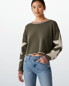 Buntes Langarm-Sweatshirt für Damen mit Applikationen in Braun