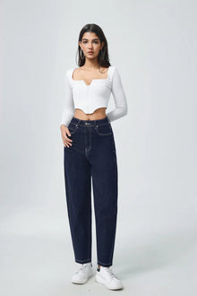 Barrel-Jeans aus softem Baumwoll-Mix in Marineblau