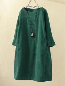 Kirsten – Lässiges Cordkleid für Damen in Dunkelgrün