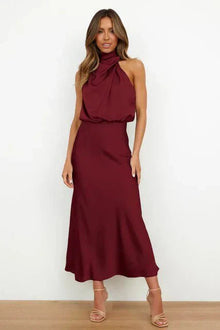 Benthe | Off-Shoulder Midi-Kleid in BORDEAUX ROT