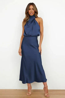 Benthe | Off-Shoulder Midi-Kleid in TIEFBLAU