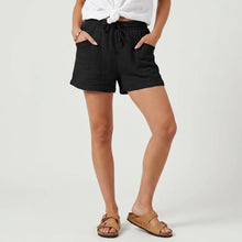 Leichte kurze Shorts für Damen mit Gummizug im weiten Schnitt in Schwarz
