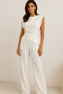 Irina – Eleganter Jumpsuit mit weitem Hosenbein für Damen in Beige