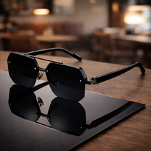 NoirEdge – Klassische Halbrahmen-Sonnenbrille in Schwarz