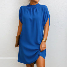 Damen Sommer Elegant Hochgeschlossen Midikleid in Blau