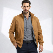 Leichte Blouson Jacke für Herren mit hohem Kragen und gestreiften Bündchen in Braun