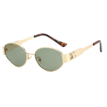 Maren | Damen Retro Sonnenbrille Oval – Metallrahmen Getönte Gläser Vintage Style 2026 in Grün/Gold