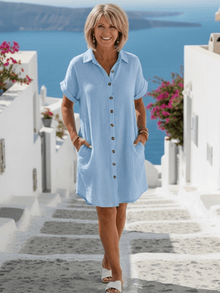 Briseis™ - Klassisches Knielanges Kleid mit Kragen in Himmelblau