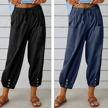 Lidia | Weite Damenhose aus Baumwolle und Leinen in Schwarz+Marine