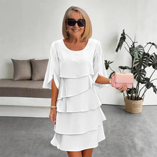 Damen Sommer Layered Lockerer Schnitt Midikleid in Weiß