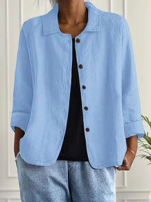 Damen Langarm Elegant Sommer Bluse in Hellblau