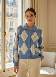 Strick-Cardigan mit Polokragen in Himmelblau