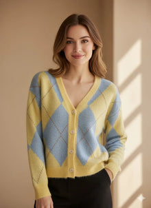 Cardigan mit V-Ausschnitt in Gelb