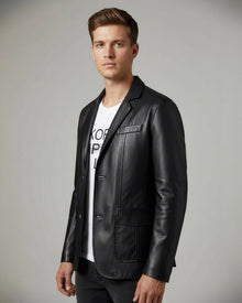 Blazer Jacke für Herren im Lederlook mit Knopfverschluss in Schwarz