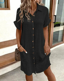 Luz | Bequemes Hemdkleid mit Knöpfen in Schwarz