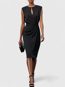 Elena | Elegantes Damen-Midikleid mit Wickelrock für Hochzeitsgäste in Schwarz