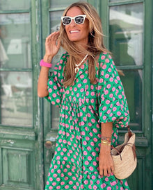 Cora™ - Boho Maxi Kleid in Grün/Pink