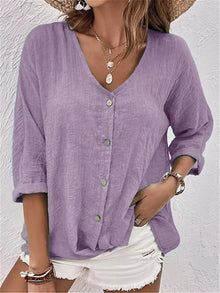 Elisa | Cotton V-Neck Button-Front Top Crinkle in Helllila