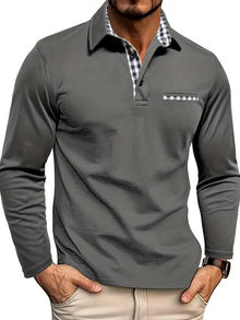 Herren Langarm-Poloshirt mit Knopfleiste in Grau