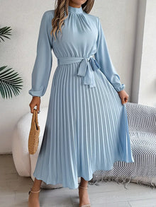 Damen Sommer Plissierter Abend Midikleid in Hellblau