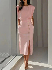 Dalia™ - Midi-Kleid mit seitlichem Schlitz in Rosa