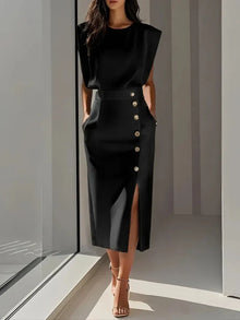 Dalia™ - Midi-Kleid mit seitlichem Schlitz in Schwarz