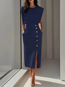 Dalia™ - Midi-Kleid mit seitlichem Schlitz in Marineblau