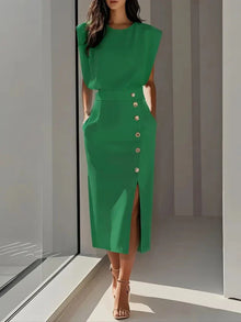 Dalia™ - Midi-Kleid mit seitlichem Schlitz in Grün