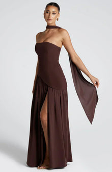 Theresa | Damen Asymmetrisches Maxi Kleid für in Braun